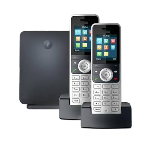 Two cordless IP phone handsets with their base station